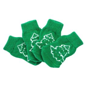 4 Pcs Green Christmas Tree Dog Knitted Pet Socks Cartoon Cute Puppy Cat Socks Dog Foot Covers Poodle Teddy Socks