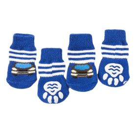 4 Pcs Blue Cars Knitted Dogs Socks Cat Socks Cute Pet Socks Dog Paw Protection for Puppy Indoor Wear
