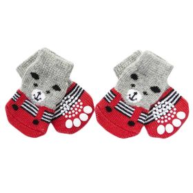 4 Pcs Red Bear Knitted Dogs Socks Cat Socks Cute Pet Socks Dog Paw Protection for Puppy Indoor Wear