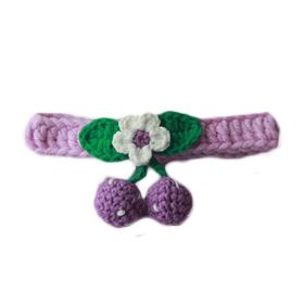 Purple Pet Cat Collar Handmade Knitting Necklace Teddy Bichon Cherry Crochet Scarf Bib