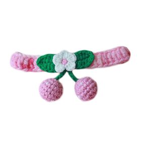 Pink Pet Cat Collar Handmade Knitting Necklace Teddy Bichon Cherry Crochet Scarf Bib
