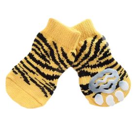 4 Pcs Cute Puppy Cat Socks Knitted Pet Socks Dog Paw Protection Poodle Teddy Socks, Yellow Tiger Stripes