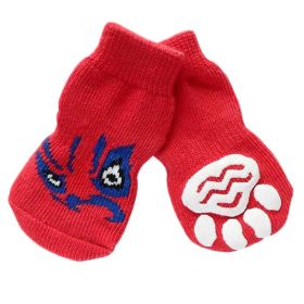 4 Pcs Cute Puppy Cat Socks Knitted Pet Socks Dog Paw Protection Poodle Teddy Socks, Red Chinese Opera Face