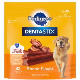 Pedigree Dentastix Bacon Flavor Large Dental Bones Treats for Dogs, 1.72 lb. Pack (32 Treats)