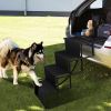 Foldable Dog Ramp 4 Step Collaspible Non Slip Stairs for Car Trucks SUV 176LBS Load Oxford Fabric Steel Ladders with Straps Tether Clip