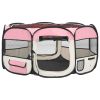 Foldable Dog Playpen with Carrying Bag Pink 57.1"x57.1"x24"