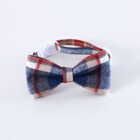 Pet British Style Plaid Bow Tie And Tie Adjustable Collar Accessories (Option: Denim Blue Plaid Bow-S17 To 32cm)