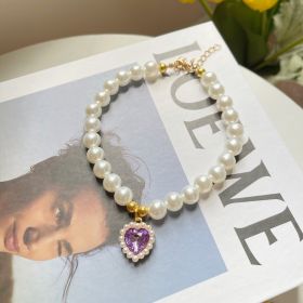 Pet Jewelry Cat Dog Necklace Retro Love Crystal Pendant Necklace Pet Products (Option: Purple-L)