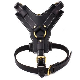 Black Cowhide Pet Leather Chest Strap (Option: Black-L)
