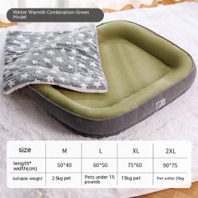 Home Winter Warm Dog Bed (Option: Green and blanket-XL)
