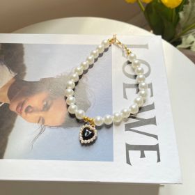 Pet Jewelry Cat Dog Necklace Retro Love Crystal Pendant Necklace Pet Products (Option: Black-M)