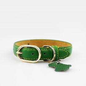 Pet Leather Collar Color Cowhide (Option: Green-XS)