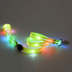 LED Luminous Collar Rechargeable Pet Collar Nylon Tow Rope (Option: Dog Traction Belt Yellow-USB)