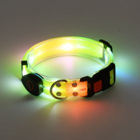 LED Luminous Collar Rechargeable Pet Collar Nylon Tow Rope (Option: Dog Collar Yellow-USB)