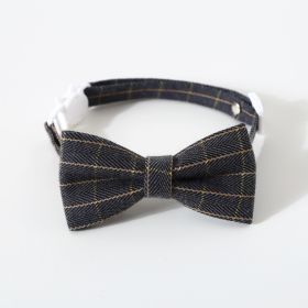 Pet British Style Plaid Bow Tie And Tie Adjustable Collar Accessories (Option: Dark Gray Plaid Bow-S17 To 32cm)