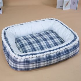 Kennel Winter Warm Dog Mat Pet Large Dog Removable And Washable Four Seasons Universal (Option: Dark Blue-L)