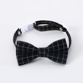 Pet British Style Plaid Bow Tie And Tie Adjustable Collar Accessories (Option: New Black Plaid Bow-S17 To 32cm)