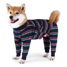 Fully Surrounded High-elastic Four-legged Dog Homewear (Option: Dark Blue Color Stripes-S)