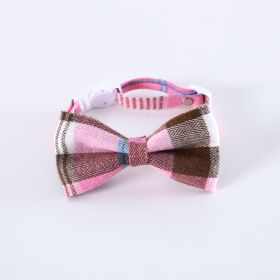 Pet British Style Plaid Bow Tie And Tie Adjustable Collar Accessories (Option: Denim Pink Plaid Bow-S17 To 32cm)