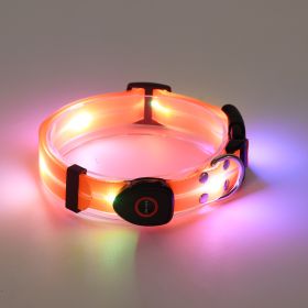 LED Luminous Collar Rechargeable Pet Collar Nylon Tow Rope (Option: Dog Collar Orange-USB)
