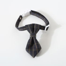 Pet British Style Plaid Bow Tie And Tie Adjustable Collar Accessories (Option: Dark Gray Plaid Tie-S17 To 32cm)