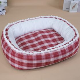 Kennel Winter Warm Dog Mat Pet Large Dog Removable And Washable Four Seasons Universal (Option: Wine Red-L)