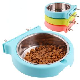 Stainless steel pet bowl hanging bowl tableware overturn proof dog bowl dog bowl cat bowl feeder (Color: Small blue)
