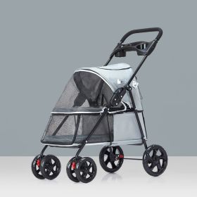 Pet Dog Stroller, Quick Folding, Shockproof with 2 Front Swivel Wheels & Rear Brake Wheels, Cup & Storage Bags Holder, Puppy Jogger Carrier (Color: Gray)