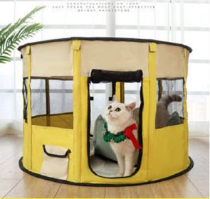 Portable Pet Soft Playpen;  Pop up Tent Indoor & Outdoor Use Durable Paw Kennel Cage;  Waterproof Bottom Removable Top Puppy Pen (Color: Yellow)