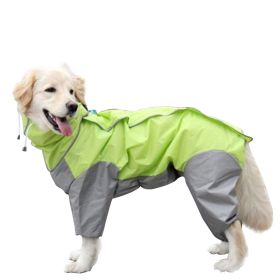 A Raincoat for all small and large dogs; Pet raincoat Medium large dog Golden hair Samo Alaska waterproof four foot raincoat Dog hooded raincoat (colour: Fluorescent green)