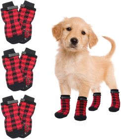 Chrismas Anti-Slip Dog Socks; Waterproof Paw Protectors with Reflective Straps Traction Control for Indoor & Outdoor Wear; 4pcs (colour: red)