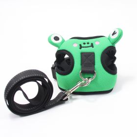 dog harness set; with leas frog leash pet mesh breathable small dog chest back retractable dog leash pet harness (colour: Green frog)