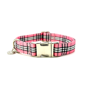 Adjustable Collar - Quick Release Metal Alloy - Pink Plaid (size: large)