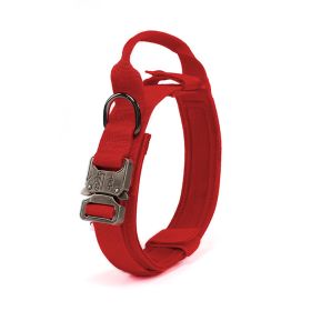 Tactical Dog Collar Military Dog Collar Adjustable Nylon Dog Collar Heavy Duty Metal Buckle with Handle for Dog Training (Color: Red)