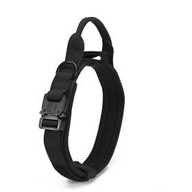 Tactical Dog Collar Military Dog Collar Adjustable Nylon Dog Collar Heavy Duty Metal Buckle with Handle for Dog Training (Color: Black)