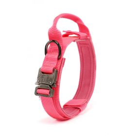 Tactical Dog Collar Military Dog Collar Adjustable Nylon Dog Collar Heavy Duty Metal Buckle with Handle for Dog Training (Color: Pink)