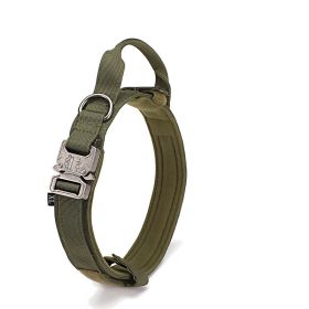 Tactical Dog Collar Military Dog Collar Adjustable Nylon Dog Collar Heavy Duty Metal Buckle with Handle for Dog Training (Color: Green)