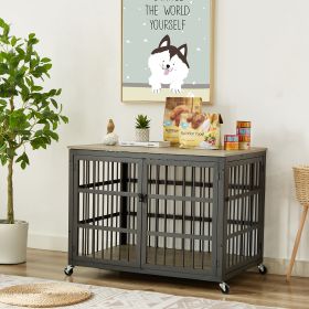 Furniture style dog crate wrought iron frame door with side openings, Grey, 38.4''W x 27.7''D x 30.2''H. (Color: Grey)