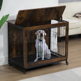 38 Inch Heavy-Duty Dog Crate Furniture (Color: Brown)