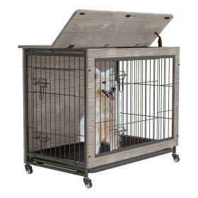 38 Inch Heavy-Duty Dog Crate Furniture (Color: Gray)