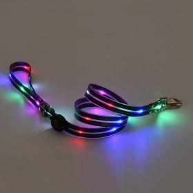 LED Luminous Collar Rechargeable Pet Collar Nylon Tow Rope (Option: Dog Traction Belt Black-USB)
