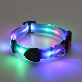 LED Luminous Collar Rechargeable Pet Collar Nylon Tow Rope (Option: Dog Collar Blue-USB)