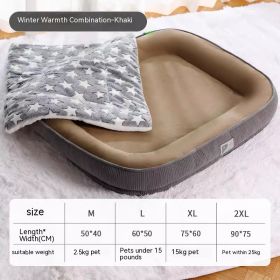Home Winter Warm Dog Bed (Option: Khaki and blankets-M)