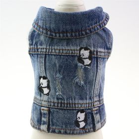 Pet Dog Clothes Ripped Panda Embroidered Denim Vest (Option: Panda Embroidered Vest-M)