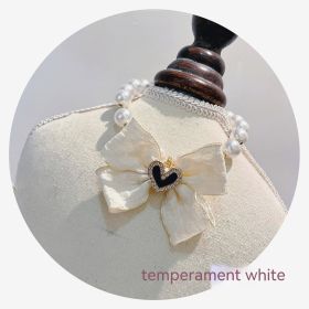 Japanese Pet Necklace Pearl Collar Bow Jewelry (Option: Elegant White-S)