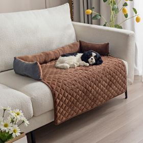 Plush With Pillow Pet Sofa Cushion Bed Pad (Option: Pet Pad Gray Coffee-90x135cm)