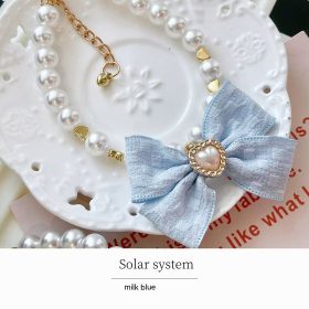 Japanese Pet Necklace Pearl Collar Bow Jewelry (Option: Japanese Milk Blue-S)