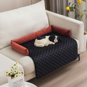 Plush With Pillow Pet Sofa Cushion Bed Pad (Option: Pet Pad Red And Black-90x120cm)