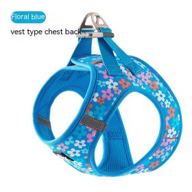 Dog Vest Strap Hand Holding Rope Breathable Lightweight (Option: Floral Blue-L)
