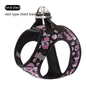 Dog Vest Strap Hand Holding Rope Breathable Lightweight (Option: Floral Black-S)
